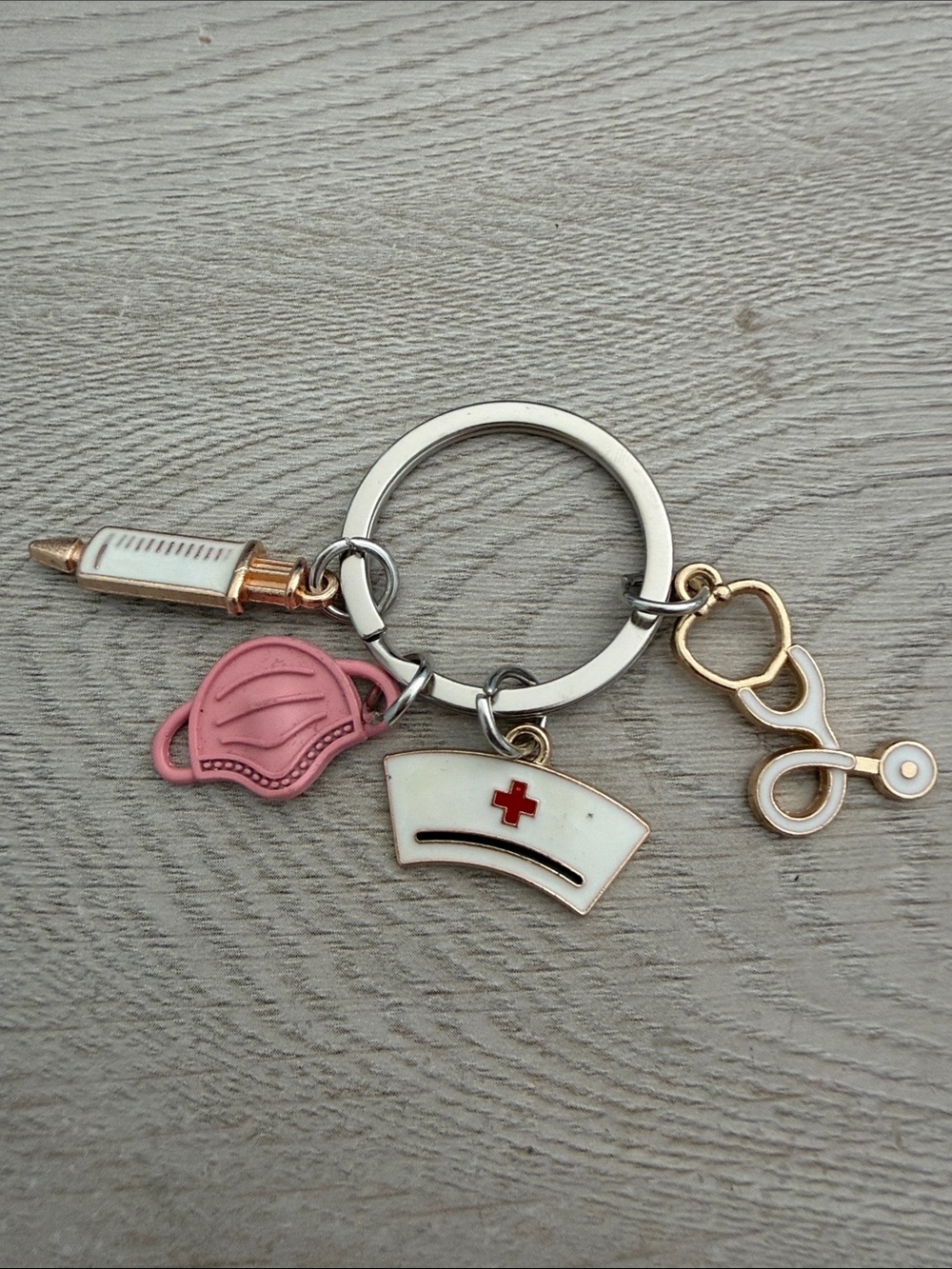 Nurse Themed Keychain with Medical Charms - Pink Mask & White Cap